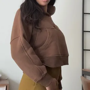 Lululemon Scuba Oversized Half-Zip Hoodie Brown Cropped Fleece Sweatshirt Size 2 thumbnail 3