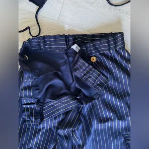 Lucy in the Sky, Navy Blue,Gold Striped Wide Leg Pants Two piece Set Sz S thumbnail 5