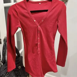 Red Ribbed Henley Lounge Romper thumbnail 2