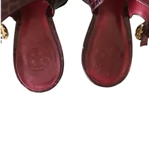 Tory Burch Allison Croc Patent Slingback Peep Toe‎ Block Heels 8 Bordeaux thumbnail 6
