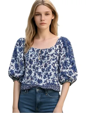 Joie Short Sleeve Cottage Prairie Print Cropped Top S thumbnail 1