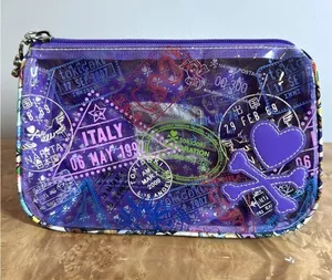 Tokidoki Trasporto Travel Print Purple PVC Cosmetic Makeup Bag Train Case Pouch thumbnail 1