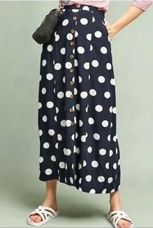 Anthropologie Maeve Claudette polka dot maxi skirt Navy and white dots thumbnail 1