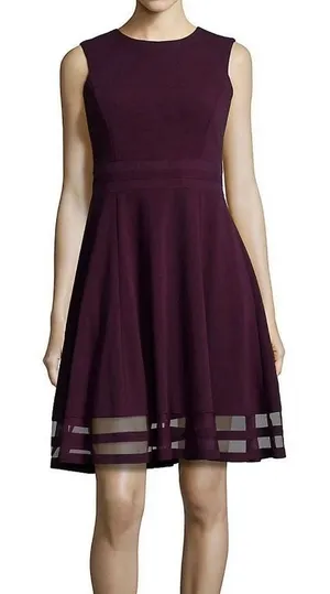 NWT Calvin Klein Purple Mesh Illusion Hem‎ Fit Flare Stretch Sleeveless Dress 6 thumbnail 1