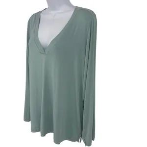 POL V Neck Top Women LG Sage Green Long Sleeve Minimalist Lightweight Capsule‎ thumbnail 2