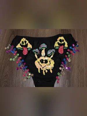 iHeartRaves womens Sequin Mushroom High Waisted Rave Bottoms Colorful Jewel Fringe Festival thumbnail 2