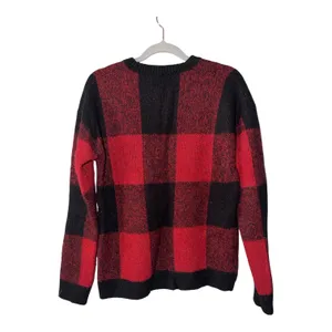Lucky Brand Red/Black Buffalo Plaid Wool Blend Sweater, Small thumbnail 2