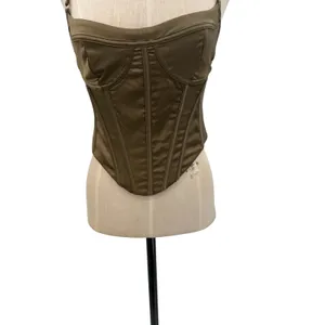 White Fox Olive Green Satin Corset Bustier Cami Top Adjustable Strap‎ Size XS thumbnail 3