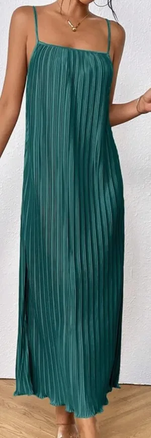 Amazon Women's Sleeveless Spaghetti Strap Pleated Straight Flowy Long Maxi Cami Dress thumbnail 2
