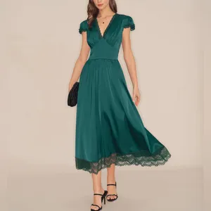 Rihoas Green V Neck Lace Maxi Dress thumbnail 4