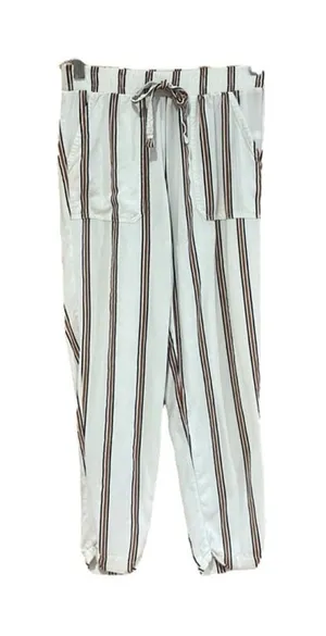 Primark Women's Striped Pants White Brown Size Small thumbnail 1