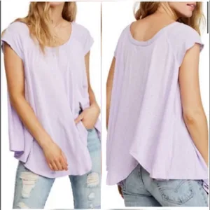 Free People Keep It‎ Casual Tee Lilac Linen Blend Short Sleeve Flowy Top Size XS thumbnail 2