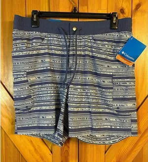 Columbia Cargo Shorts Size Medium Blue White Zip Snap Striped Inseam-6" nwt (047 thumbnail 1
