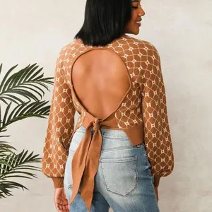 Buckle | Willow & Root Open Back Tie Sweater Brown Print Neutral Size Small BKE thumbnail 3
