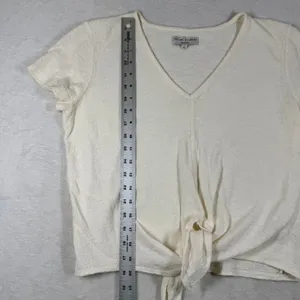 Madewell Texture & Thread Cream Cotton Front Tie V-Neck Short Sleeve Top J8537 M thumbnail 4