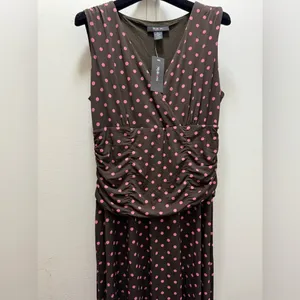 NWT 2000s Y2K Style & Co Womens Dress Sleeveless Chocolate Brown Pink Polka Dot thumbnail 2