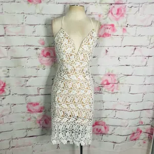 J.O.A. NWT Off white lace strappy back sheath cocktail party dress thumbnail 7