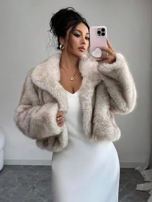Lux Faux Fur Cropped Jacket in Light Taupe thumbnail 1