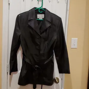 Nine West Black Leather Jacket with BeltSize L thumbnail 2