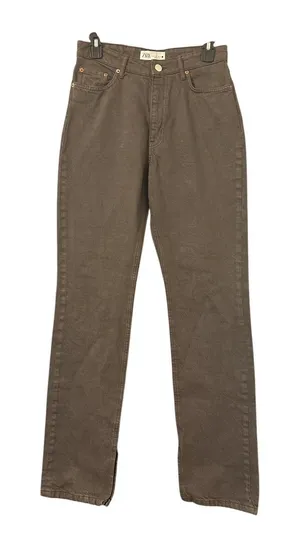 Zara High Rise Straight Leg Jeans Size 4 Brown Taupe Signature Denim thumbnail 1