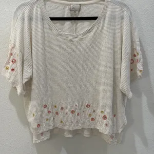Anthropologie Postmark Catina circle stripe Eyelet Top Boho Cottagecore size M thumbnail 10