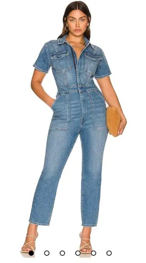 Good American denim jumpsuit, and it has a very clean, modern-utility vibe SZ 2 thumbnail 1