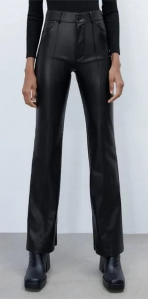 Zara High Waist Faux Leather Flared Pants thumbnail 1