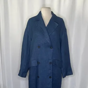 ZARA Limited Edition Linen Coat Buttons Pockets Double Breasted Blue X-Small thumbnail 3