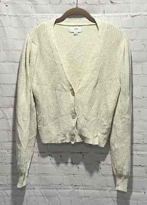 Aerie Cream Button-Up Knit Cardigan Sweater‎ Woman's Size Large thumbnail 1