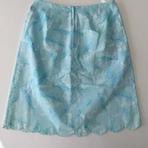 Lilly Pulitzer Vintage Florida Hand Prints Skirt 8 Blue Dolphins 1970s Scallop Hem Knee Length thumbnail 4