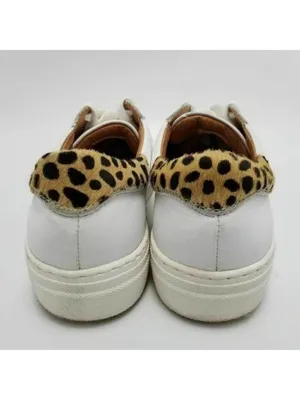 Skechers Womens White Leather Platform Lace Up Sneakers With Animal Print Sz 7.5 thumbnail 4
