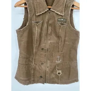 MURMUR Vest Women M Brown Moto Rhinestone Anchor Studded Y2K Utility Gorpcore thumbnail 4
