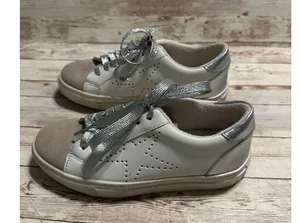 Steve Madden Lace Sneakers Women's Size 6.5 White Silver Sparkle Laces Beige thumbnail 3
