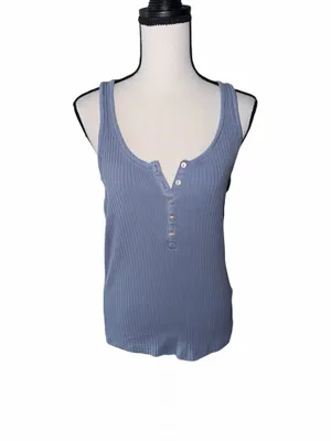 Aerie Blue Ribbed Button-Front Henley Scoop Neck Tank Top Women's Size M thumbnail 2