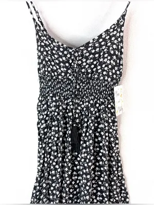 Vine and Valley M Ditsy Ruffle Trim Black Floral Maxi Sun Dress w Smocked Empire thumbnail 4