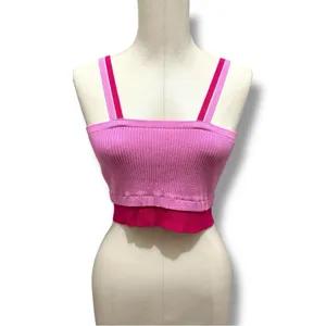 299 Cider | EUC Pink Ribbed Knit Double Strap Crop Top (Size S) thumbnail 3