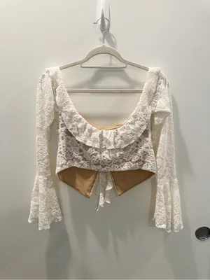 Meshki Artemis Lace Plisse Off Shoulder Top Ivory Lace Size Small thumbnail 6