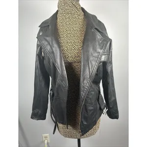 Boutique Europa Womens Leather Jacket Coat Black Moto‎ Biker Zip Belt 90s thumbnail 12