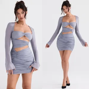 House of CB Camille Dove Grey Real Silk Mini Dress M thumbnail 2