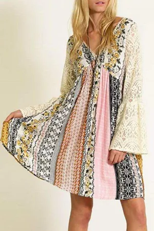 Kori Floral Lace Bell Sleeve Tunic Dress thumbnail 1