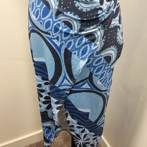Urban Outfitters Midi Dress XS Blue Psychedelic‎ Ruched Tulip Hem Excellent thumbnail 3