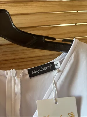 Sexy Cherry Stretchy White Dress with Tie Belt XL NWT thumbnail 4