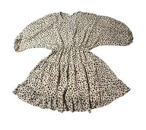 Pink Lily Leopard Tiered Mini Dress M Cheetah Dalmatian Animal Print Ruffle Boho thumbnail 1