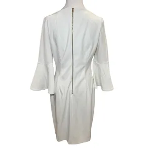 Calvin Klein White Bell Sleeve Gold Zipper Evening Sheath Dress 8‎ Cocktail thumbnail 4