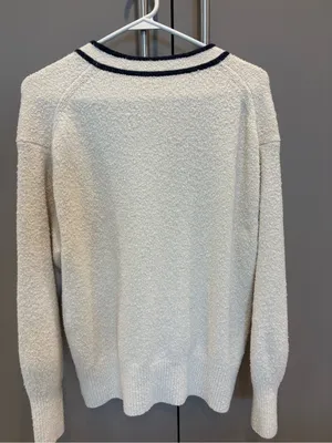 J.Crew Cardigan Ivory Navy Trim Preppy Sweater. Collegiate, varsity size large thumbnail 5
