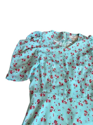 Galon De Blanc Aqua Floral Puff Sleeve Maxi Dress V Neck Ditsy Size 6 Women's thumbnail 4