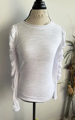 We The Free Free People White Ruched Puff Sleeve Slub‎ Knit Tee Top Small thumbnail 1