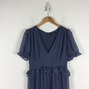 NWT Lulus Know Your Heart Midi Dress Medium Dusty Blue Polka Dot Ruffled thumbnail 6