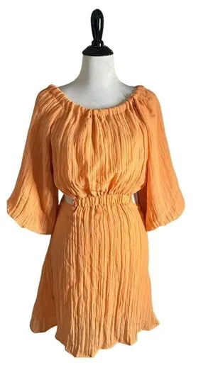VICI Womens Open Back Balloon Sleeve Mini Dress Size S Orange Crinkle Textured thumbnail 1