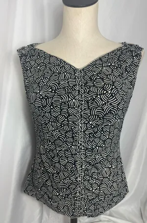 Max Studio Y2k style casual office short sleeve Ruffle blouse cinched front S thumbnail 1